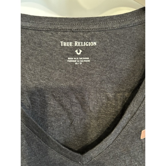 True Religion Women's Buddha Logo Script Deep V-Neck Tee T-Shirt‎ - Picture 3 of 7